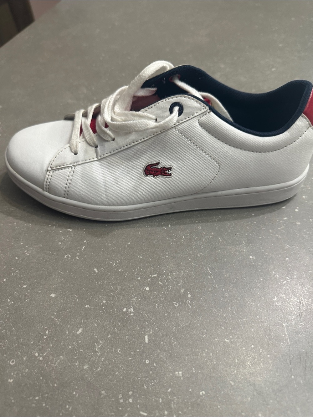 Lacoste White Sneakers with Red Croc and Navy Interior